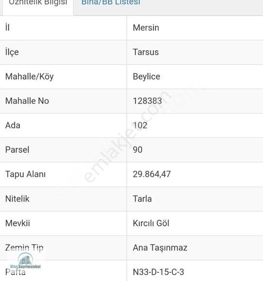 Tarsus Beylice Satılık Tarla Tarsus Dinç Emlak'dan Beylice'de 29.864m2 Satılık Tek Tapu