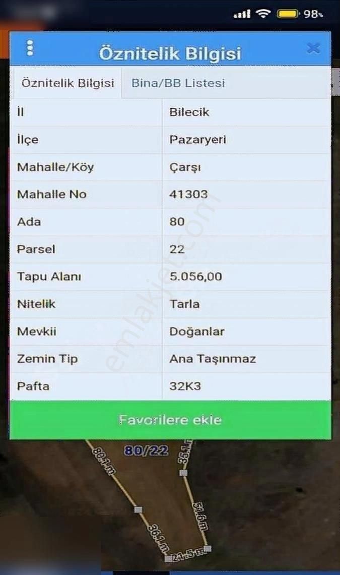 Pazaryeri Çarşı Satılık Tarla Bilecik Pazaryeri Osb'ye Yakın 5056 M2 Tarla