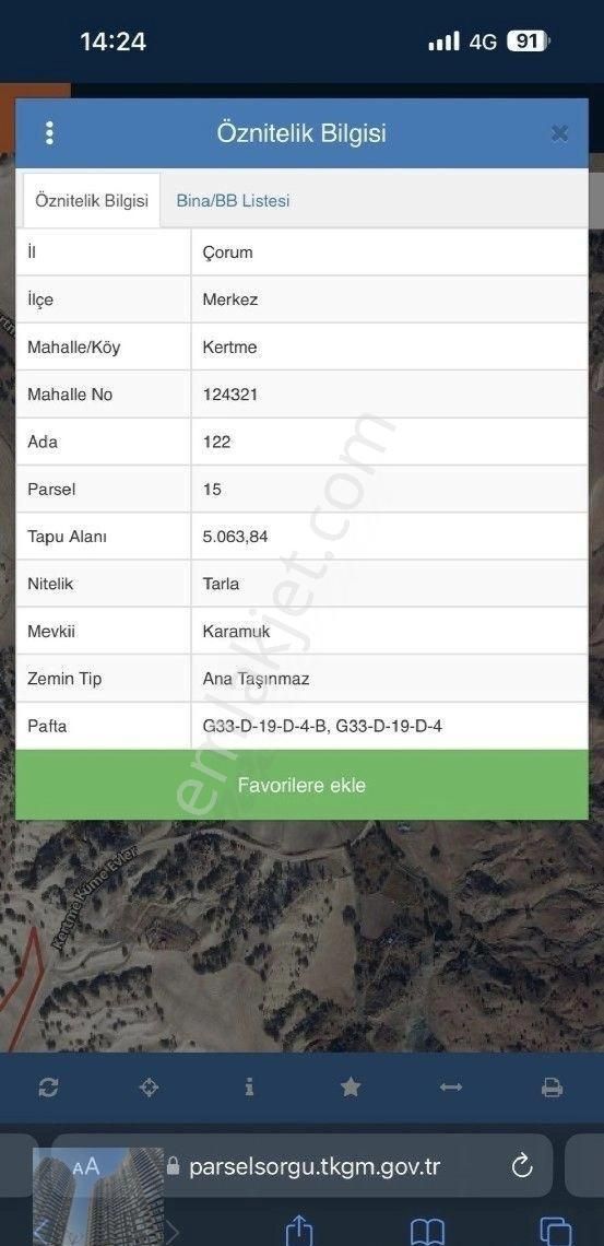 Çorum Merkez Kertme Köyü (Merkez) Satılık Tarla Çorum Merkez Kertmede Satılık Tarla