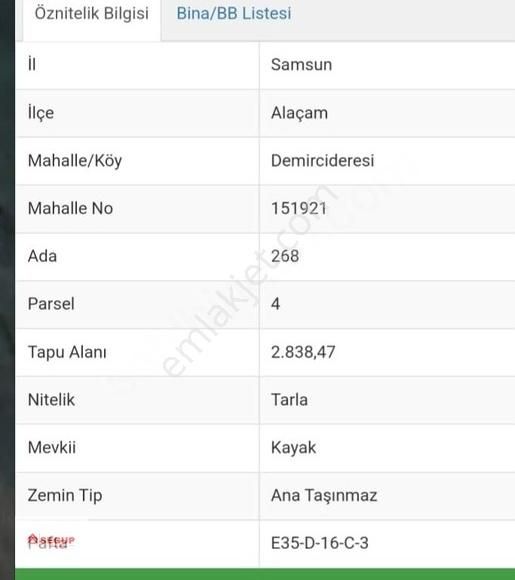 Alaçam Demircideresi Satılık Tarla Alaçam Demircideresi Asfalt Yolun Yanı Yerleşime Yakın 2839 M2