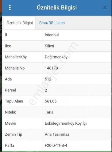 Silivri Değirmenköy İsmetpaşa Satılık Tarla Silivri Değirmenköy`de 561 M² Tek Tapu Müstakil Arsa