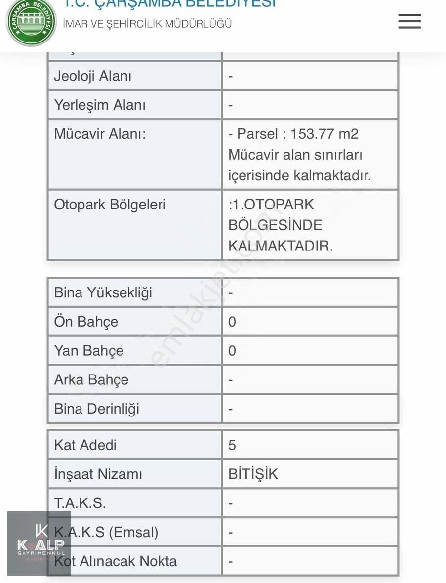 Çarşamba Orta Satılık Bina Arsa Fiyatına Satılık Müstakil Bina.3 Dükkan+daire+çatı Katı