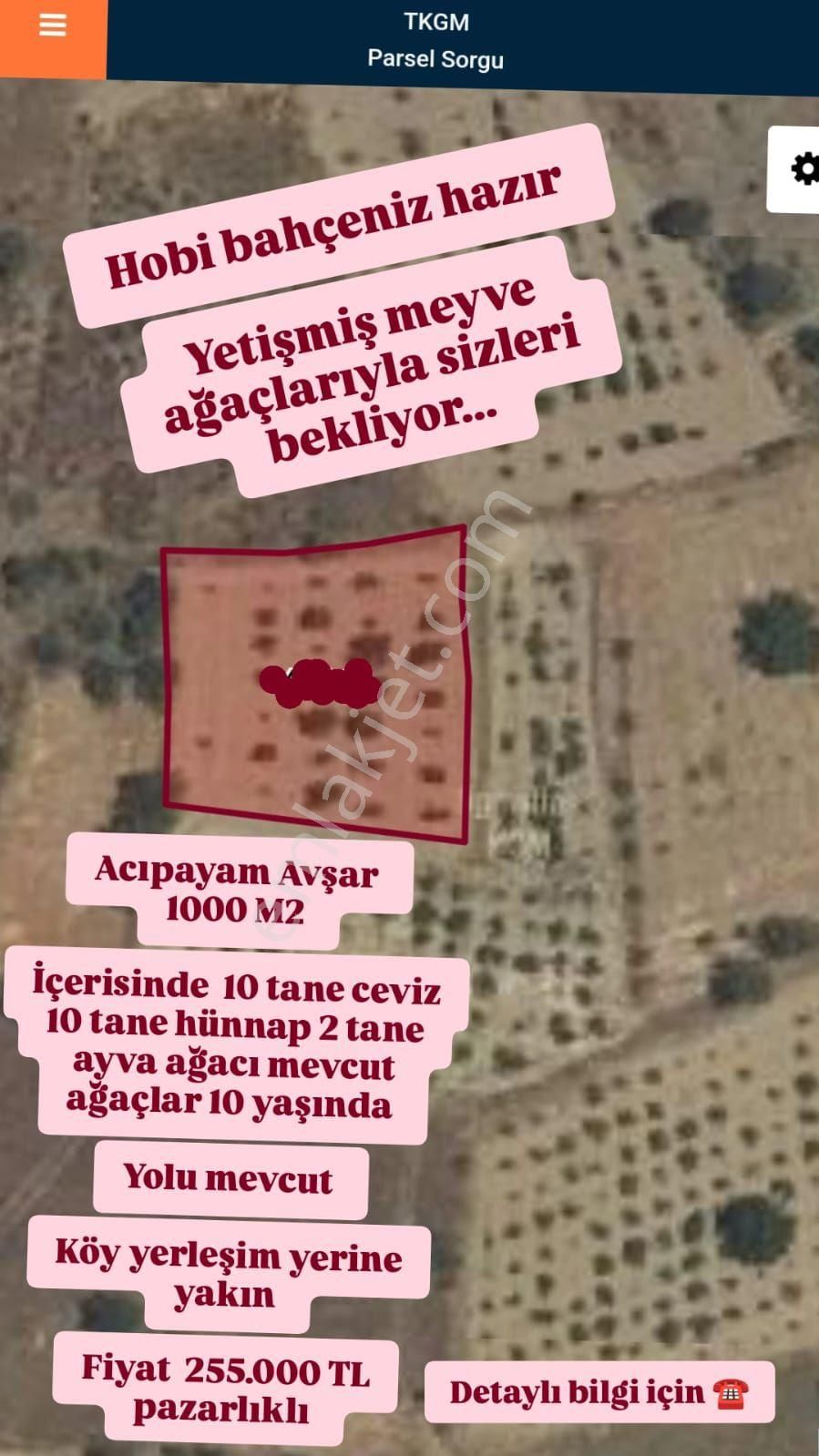 Acıpayam Avşar Satılık Tarla Denizli Acıpayam Avşarda 1000 M2 Tarla