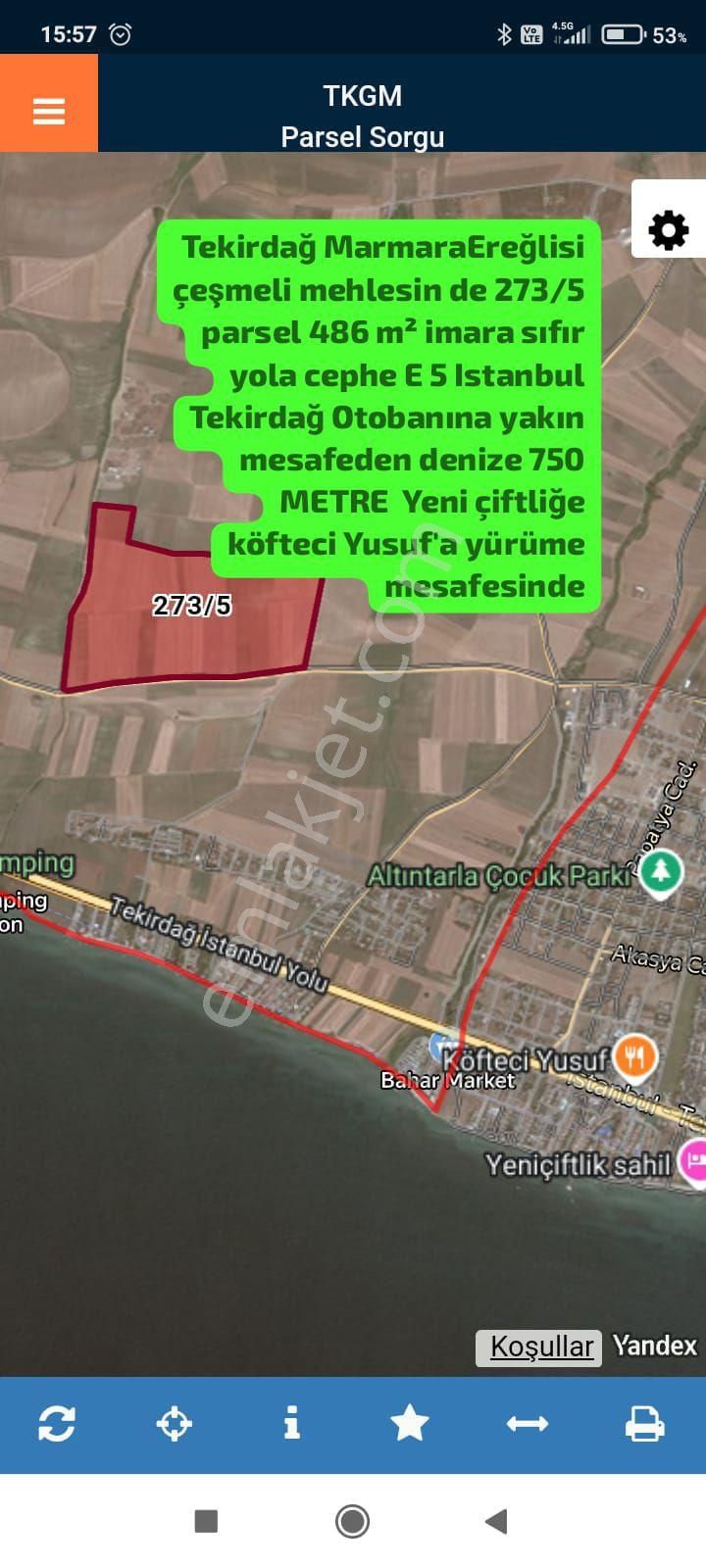 Marmaraereğlisi Çeşmeli Satılık Tarla Tekirdağ Marmaraereğlisi Çeşmeli Mehlesin