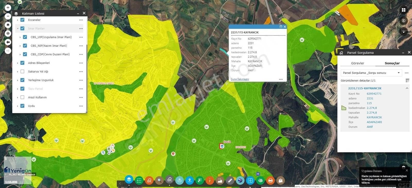 Adapazarı Kayrancık Satılık Tarla Yenigün Emlak'tan Kayrancıkta 2.274m2 Satılık Tarla