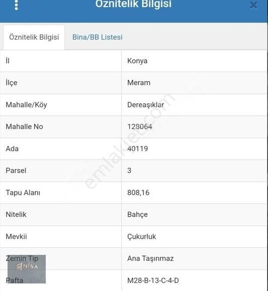 Meram Dere Satılık Bağ & Bahçe Nisa'dan Meram Dere De 404 M2 Bahçe Yeri