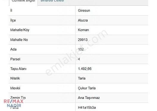 Alucra Koman Köyü Satılık Bağ & Bahçe Remax'ten Alucra Koman Köyü Anayola Kısmen Yakın 1.493 M2 Tarla