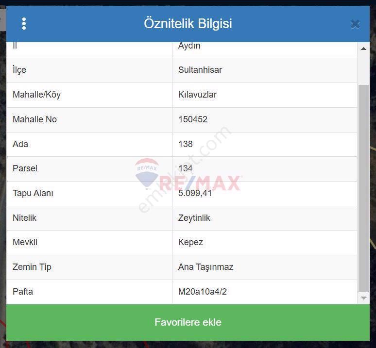 Aydız Sultanhisar Kılavuzlar Mahallesinde 5099 M2 Beş Dönüm Zeytin Bahçesi