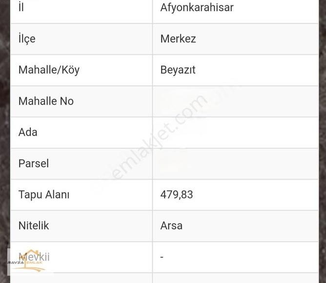 Afyonkarahisar Merkez Beyazıt Satılık Konut İmarlı Ravza Emlaktan Gümüşkente 480 M2 Satılık Arsa