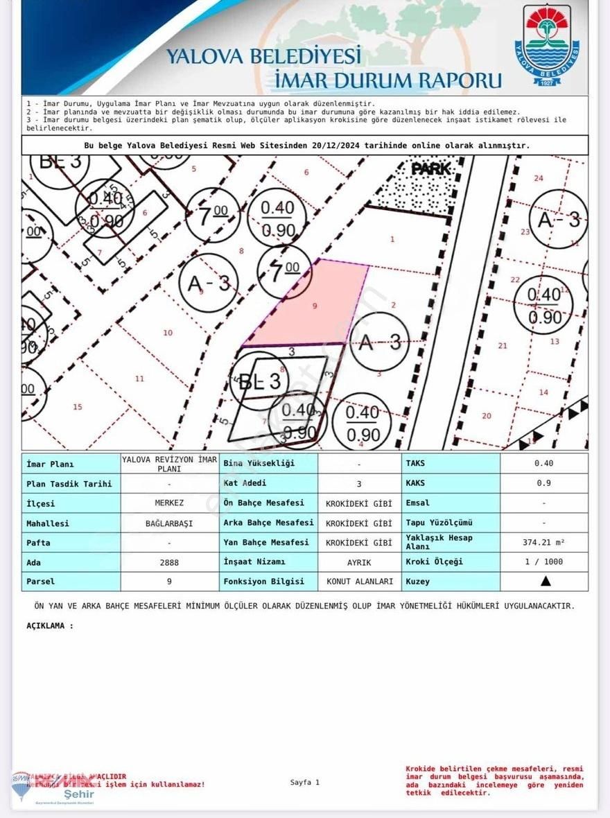 Yalova Merkez Bağlarbaşı Satılık Konut İmarlı Remax Şehir'den Merkez Bağlarbaşı Mah. Satılık 3 Kat 374 M2 Arsa