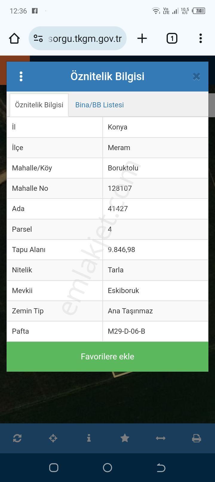 Meram Boruktolu Satılık Tarla Satılık Sulak Tarla