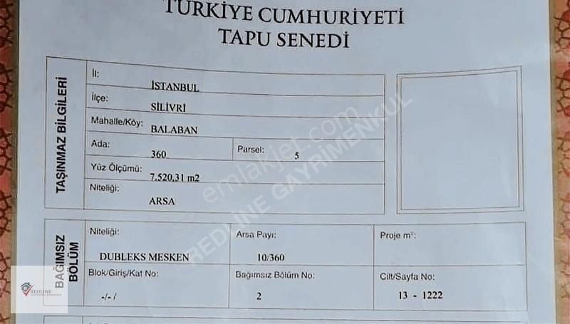 Silivri Çanta Balaban Satılık Villa İmarlı Redline'dan Silivri Balabanda 2.5 Kat Villa Ruhsatlı Arsa