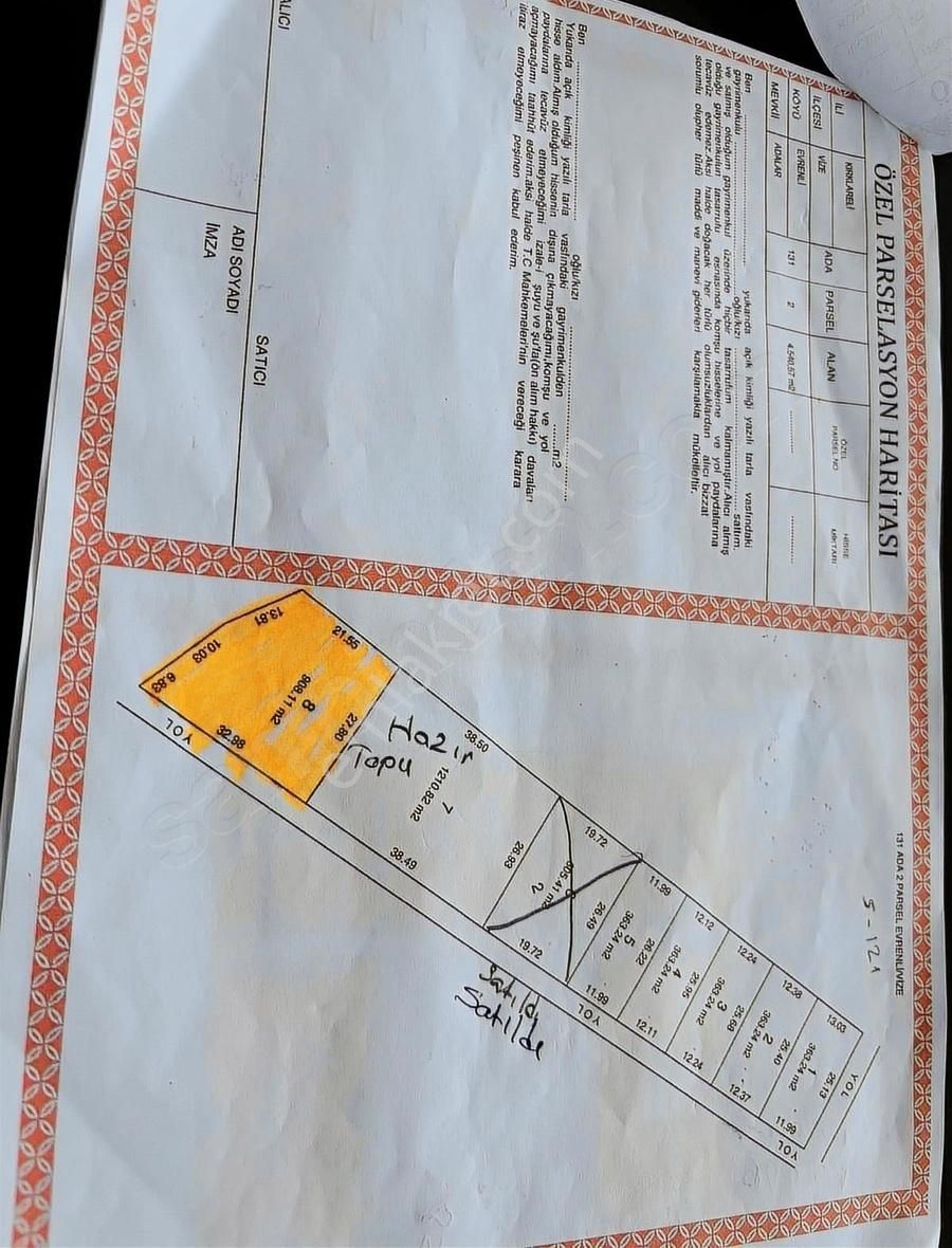 Vize Evrenli Köyü Satılık Tarla Vıze Evrenli Yolu Var 363 M2