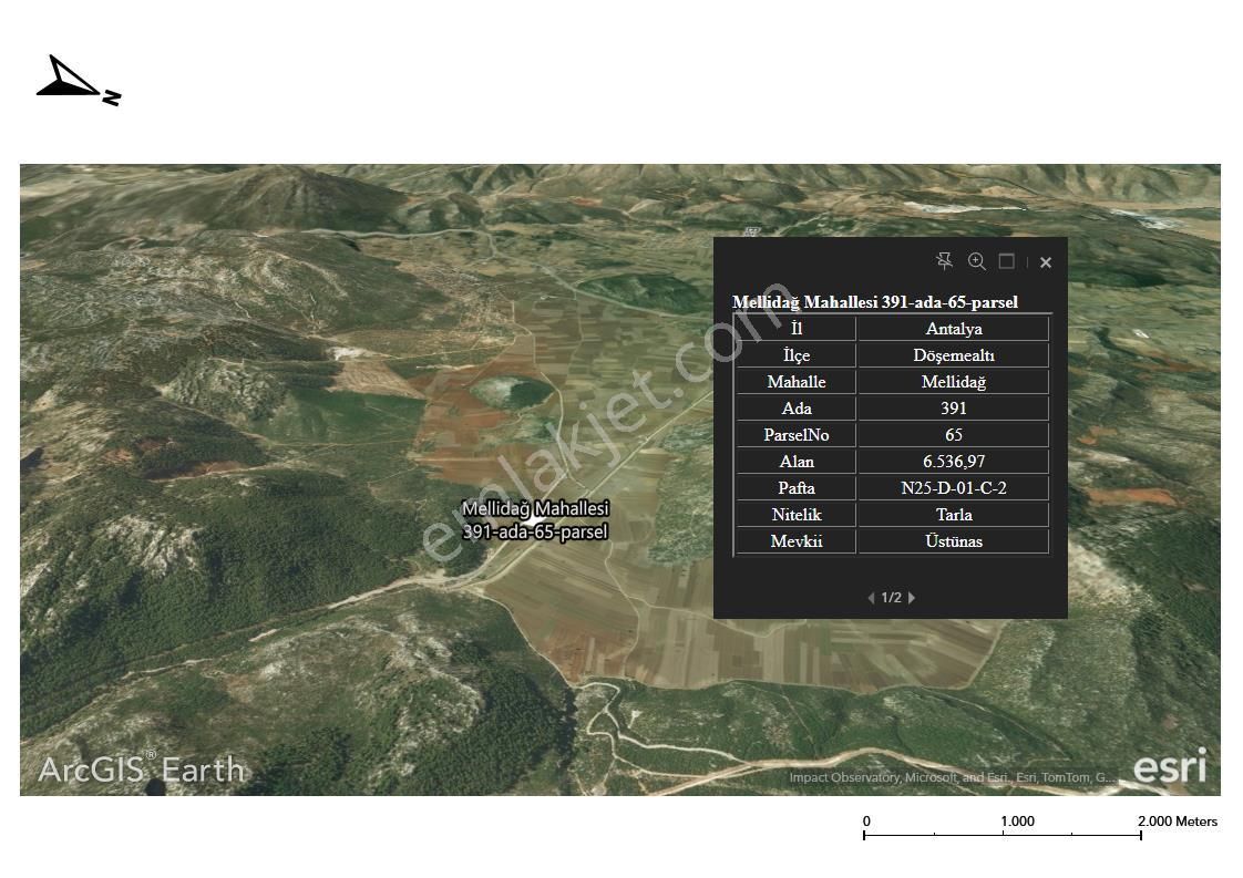 Döşemealtı Dağbeli Satılık Tarla Şafak Emlak Satılık Tarla Döşemealtı / Dağbeli 6536m2 Yol Üzeri