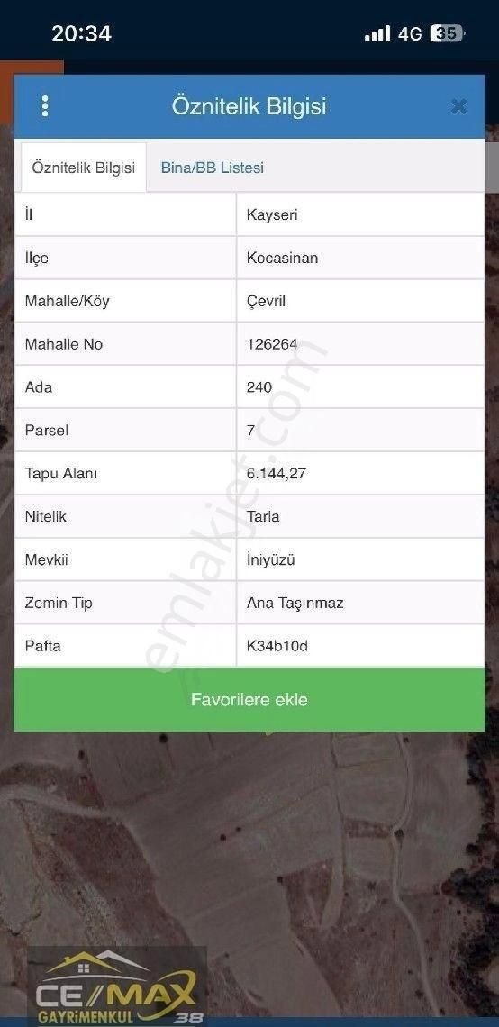 Kocasinan Çevril Satılık Tarla Cemax38 Gayrımenkul Den Çevrilde Tarla