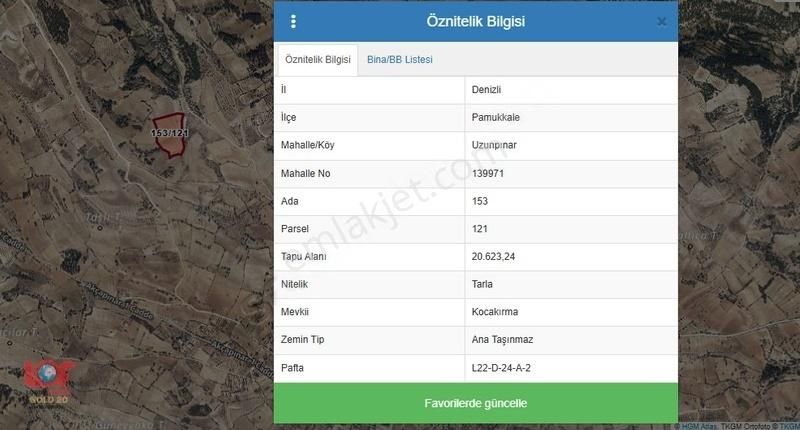 Lobby Fortisten Pamukkale Uzunpınarda 20623m2 Tarla Satılıktır