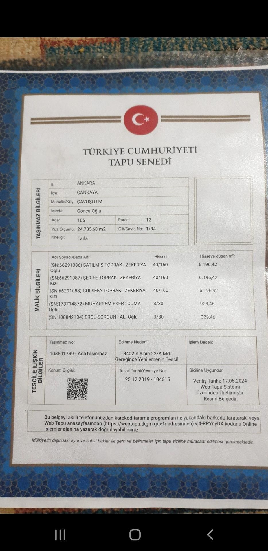 Çankaya Çavuşlu Satılık Zeytinlik 929 Mt2 Satılık Tarla