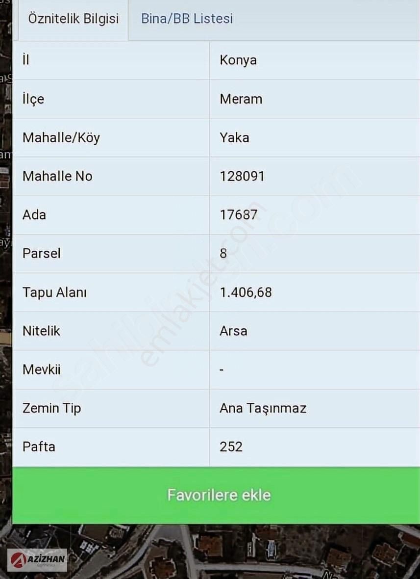 Meram Köyceğiz Satılık Villa İmarlı Azizhan'dan Meram Köyceğiz'de Satılık Kupon Arsa