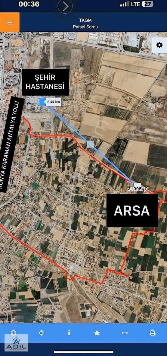 Karatay İstiklal Satılık Konut İmarlı Şehir Hastanesi'ne. 2.5 Km Yakınlıkta 2 Kata İmarlı Villa Arsası