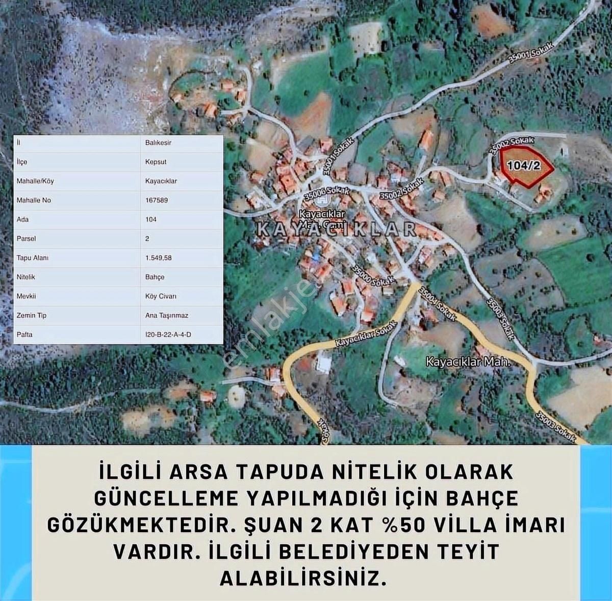 Kepsut Kayacıklar Satılık Villa İmarlı Kepsut Kayacık Mah Satılık Arsa