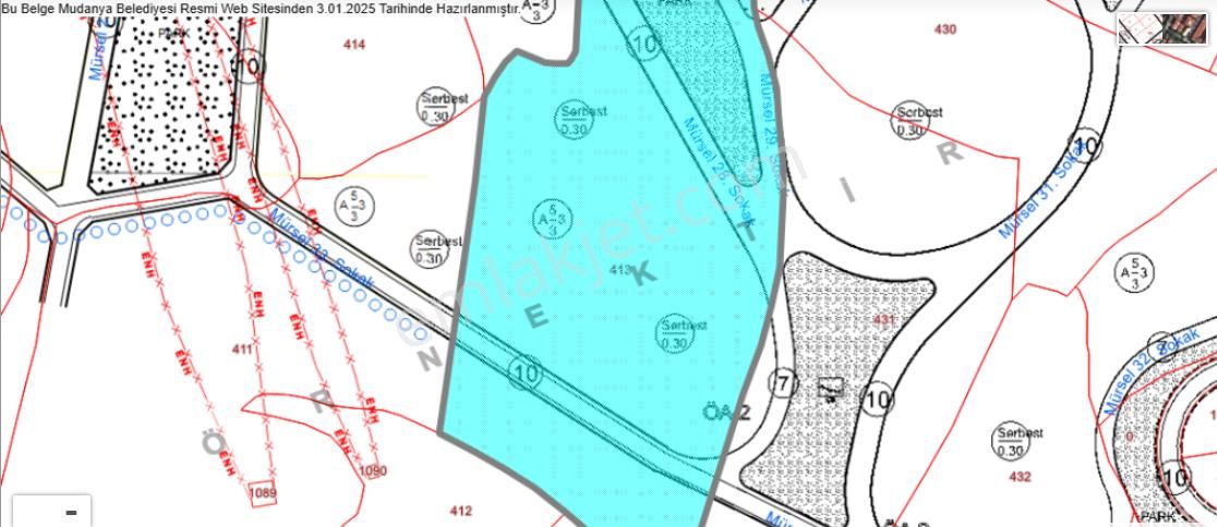 Mudanya Mürsel Satılık Villa İmarlı Mürsel Köyde 6800m2 Tek Tapu 3 Kat 0,30 Emsal Villa İmarlı Arsa