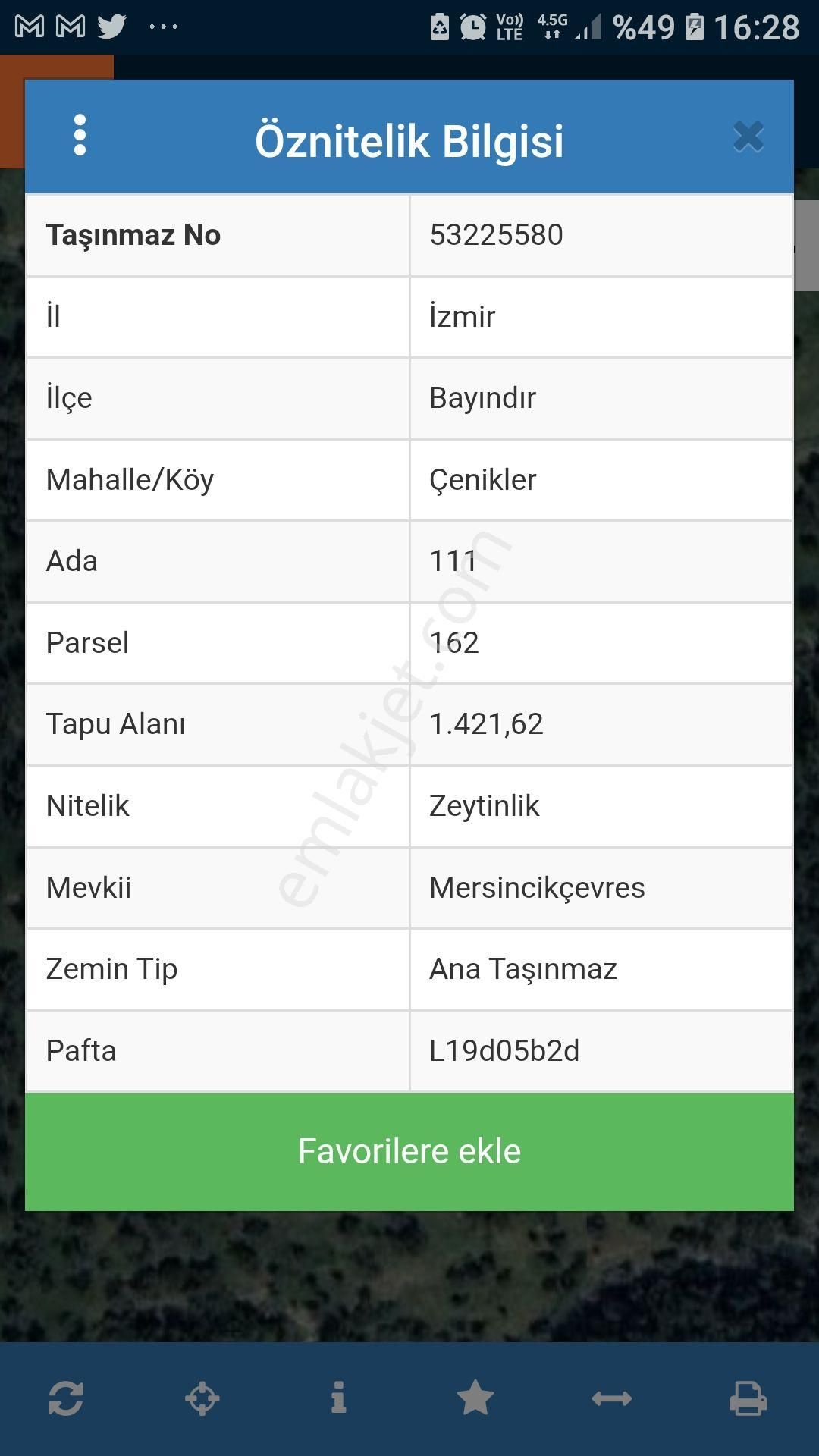 Bayındır Çeniklerde Tek Tapu Zeytinlik 1420m Kare