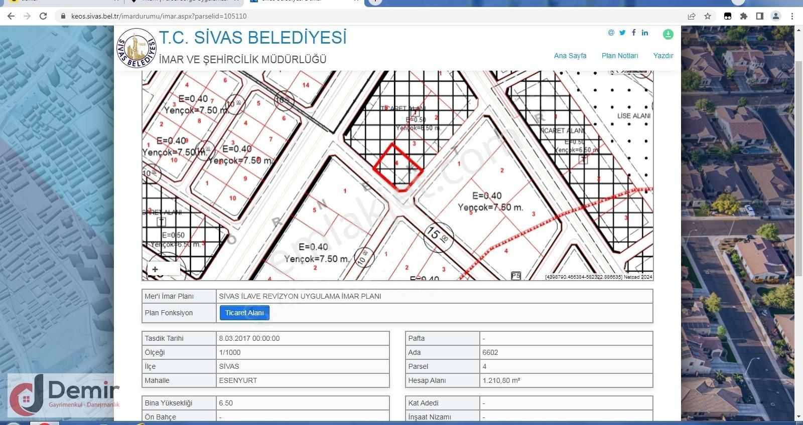 Sivas Merkez Karşıyaka Satılık Ticari İmarlı Demir Emlak Tan Esenyurt Mah Satılık Ticari Arsa