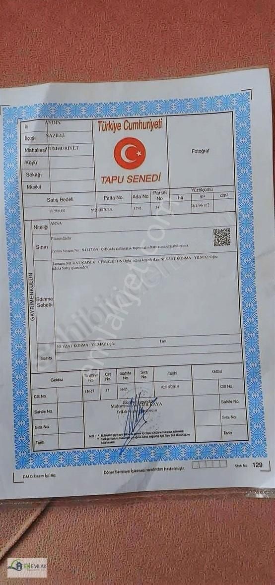 Nazilli Cumhuriyet Satılık Konut İmarlı En Emlak Tan Cumhuriyet Mahallesin De Satılık İmarlı Arsa