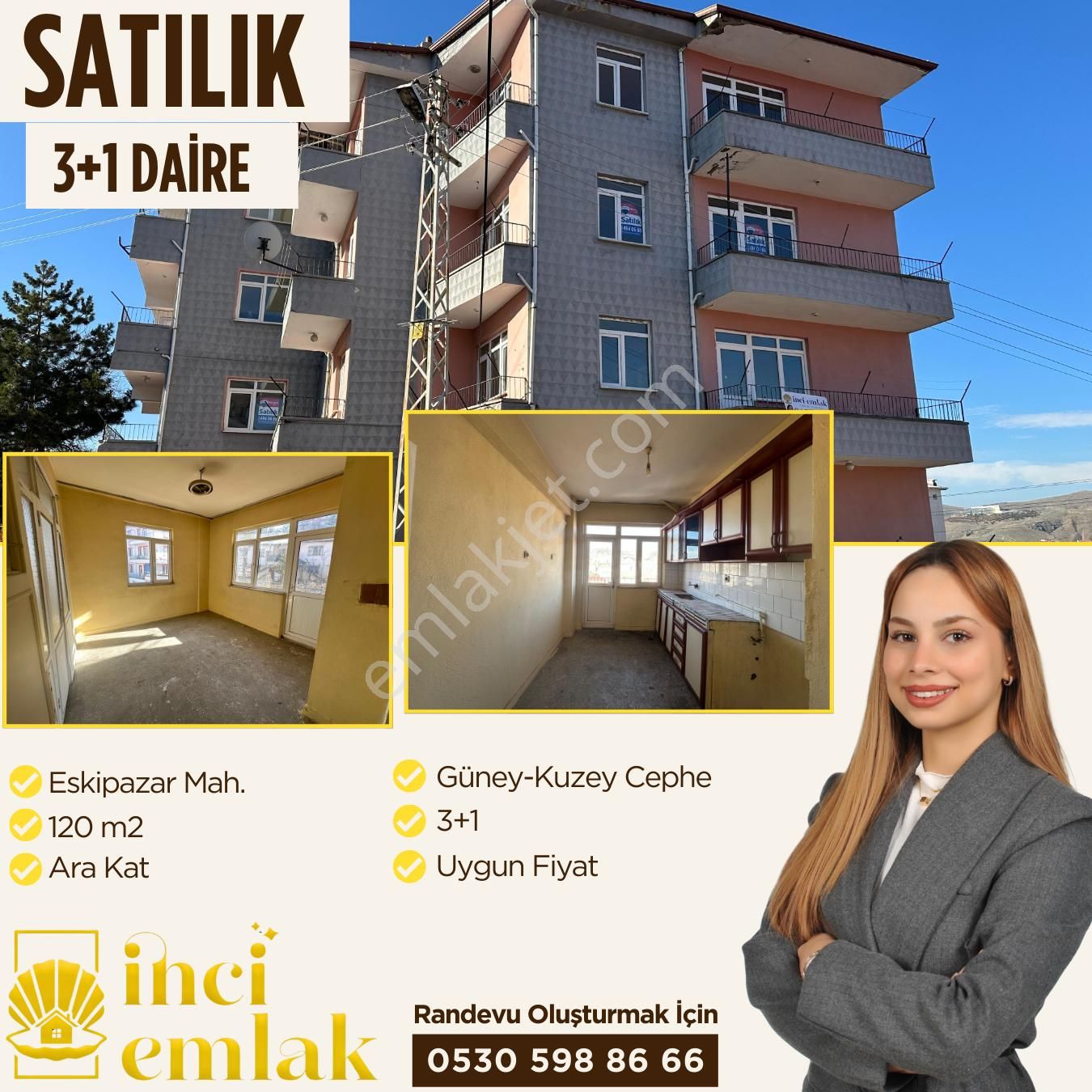 Yozgat Merkez Eskipazar Satılık Daire İnci Emlak'tan Uygun Fiyat Satılık 3+1 Daire