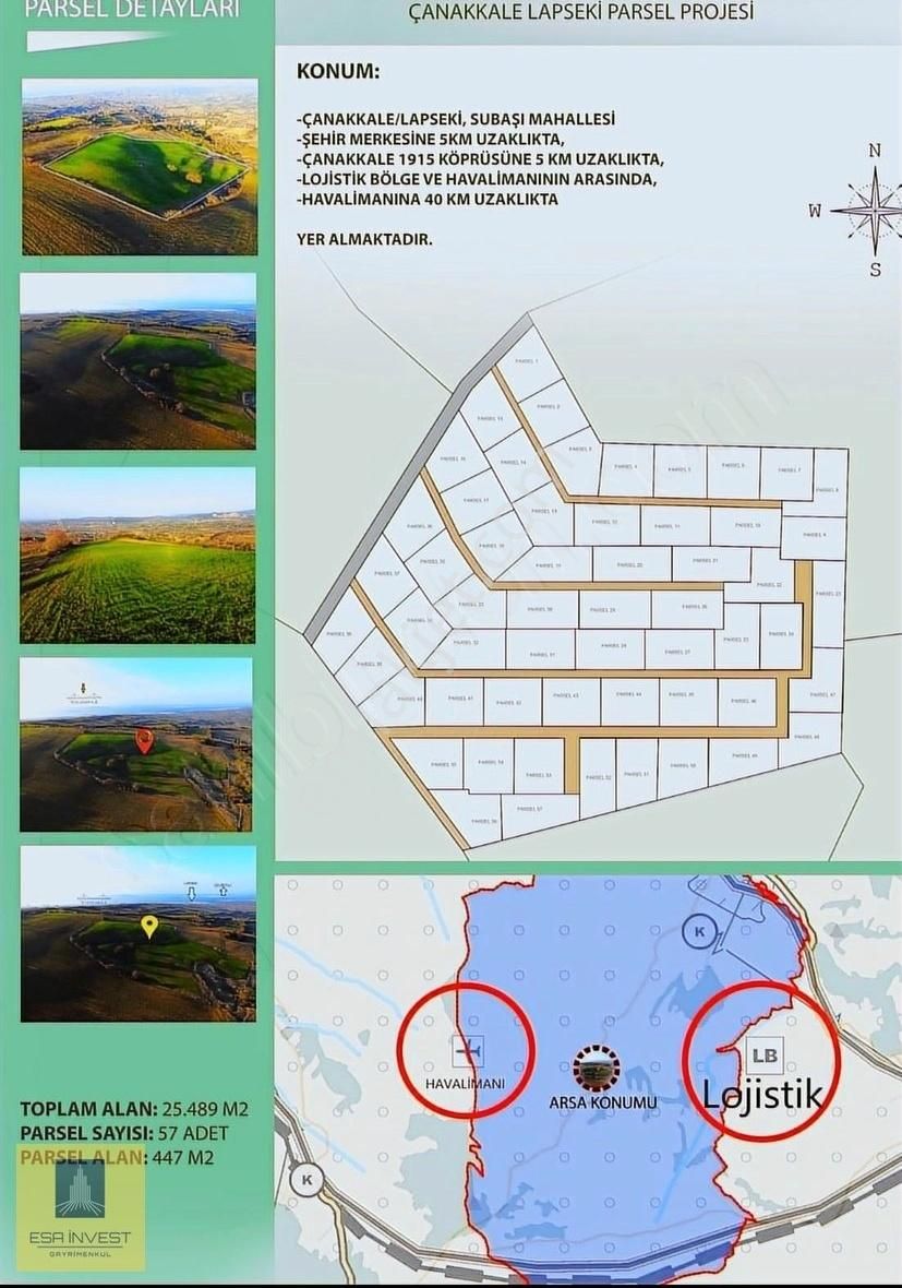 Lapseki Gazi Süleyman Paşa Satılık Tarla Deniz Boğaz Manzaralı 447 M2 Etrafı Çevrili