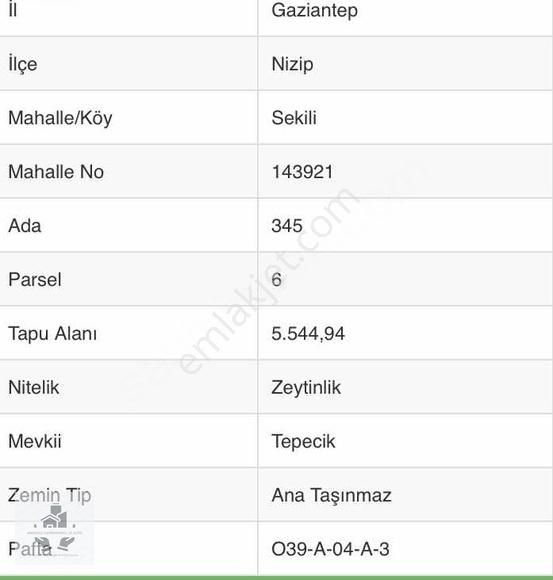 Nizip Sekili Satılık Bağ & Bahçe Anadolumdan Nizp Sekilide Bağevlik Arazi