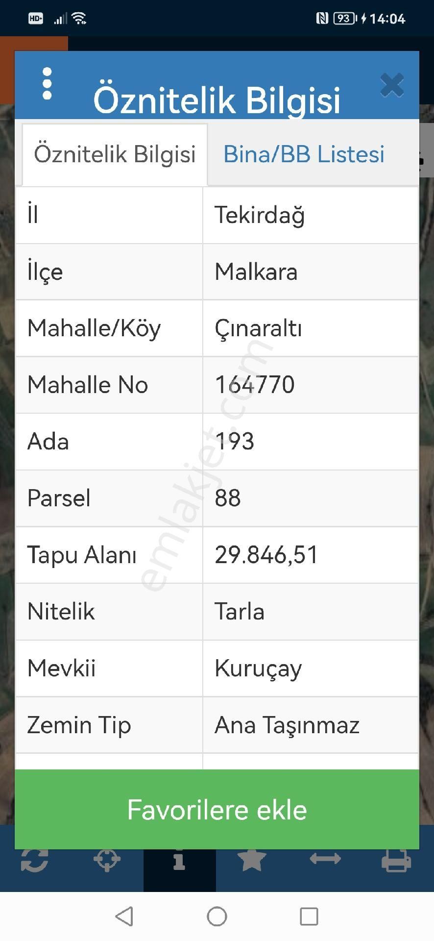 Malkara Çınaraltı Satılık Tarla Yerleşim Alanına