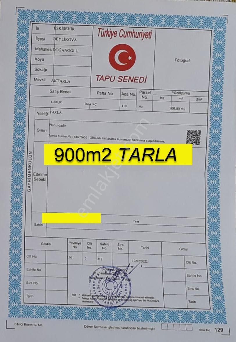 Beylikova Doğanoğlu Satılık Tarla Eskişehir Beylikova Doğanoğlu,da Acil Satılık 900m2 Tarla