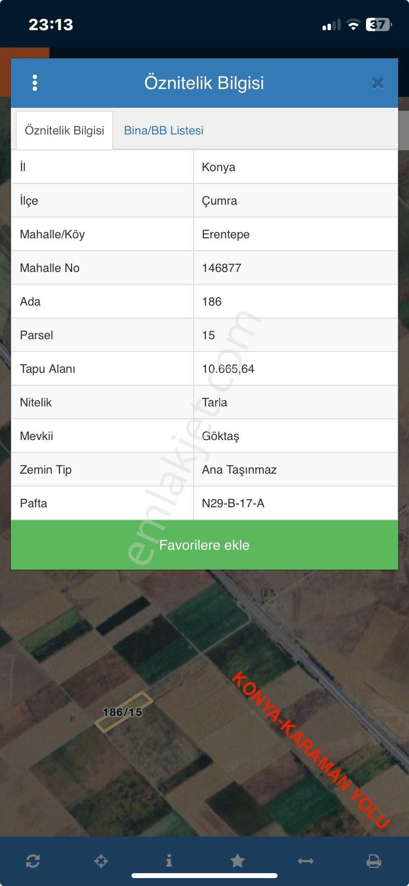 Çumra Erentepe Satılık Tarla Şems’ten Karaman Yolu Üzeri 10.665 M2 Satılık Tarla