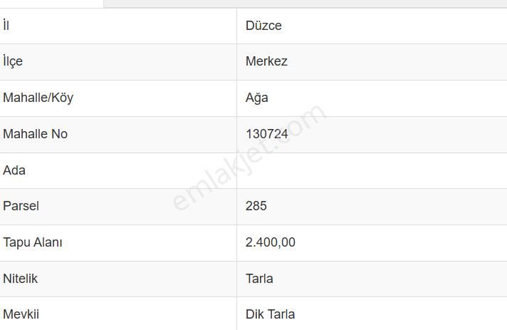 Düzce Merkez Ağaköyü Satılık Tarla Tanrıver Emlak'tan Ağa Mh. 4.435 M2 Satılık Arsa