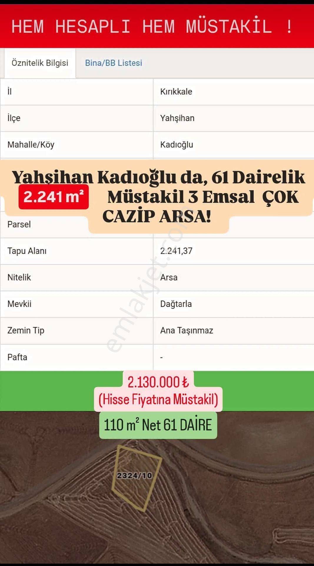 Yahşihan Kadıoğlu Satılık Konut İmarlı Yahşihan Kadıoğlun Da Mustakil 61 Dairelik Hisse Fiyatina Kupon Arsa!