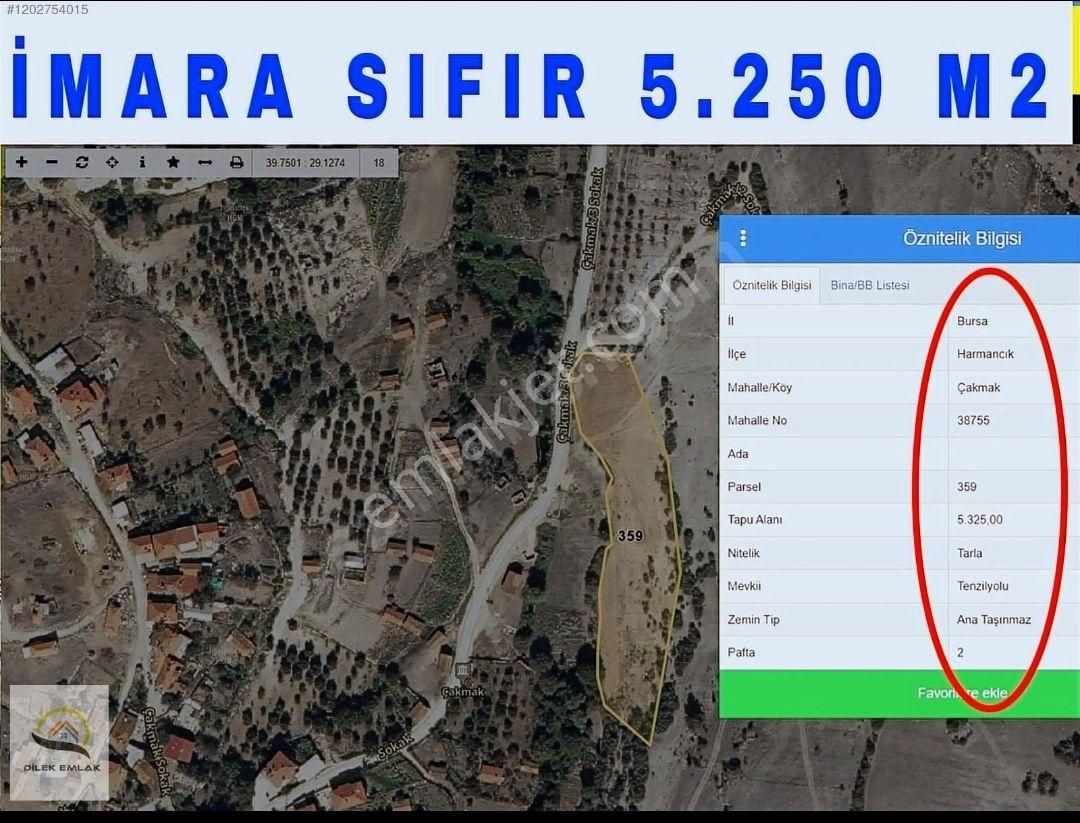 Bursa Harmancık Çakmak Mahallesi'nde Köyün Dibinde Tek Tapu Asfaltı Cephe 5250m² Tarla - Görsel 2