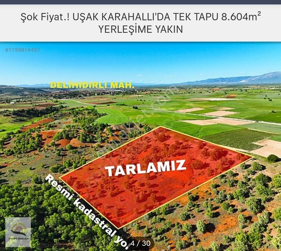 Karahallı Delihıdırlı Köyü Satılık Konut İmarlı Uşak Karahallı Deli Hıdırlı Mahallesi'nde Tek Tapu 8604 Metre Yerleşime Yakın Resmi Yolu Var