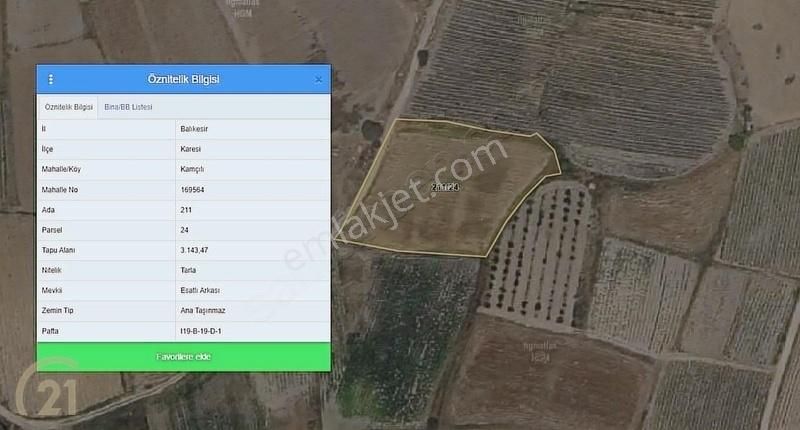 Karesi Kamçıllı Satılık Tarla C21 Loca'dan Kamçıllı Mahallesinde Harika Konumda Tarla