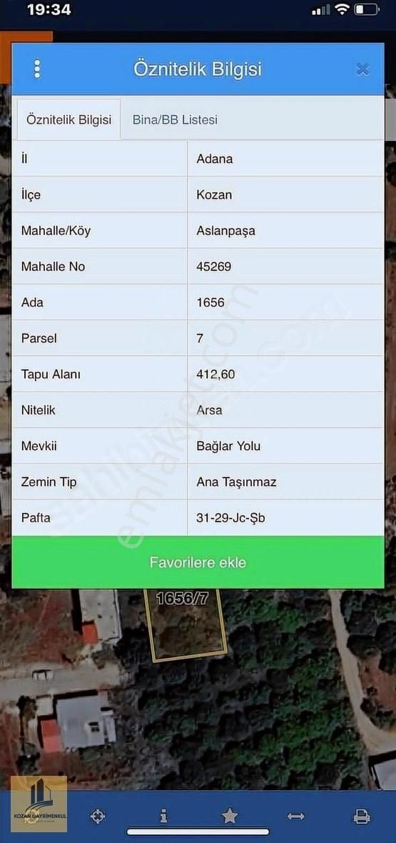 Kozan Arslanpaşa Satılık Konut İmarlı Kozan Gayrimenkul'den Aslanpaşa'da 3 Kata İmarlı 412 M2 Arsa