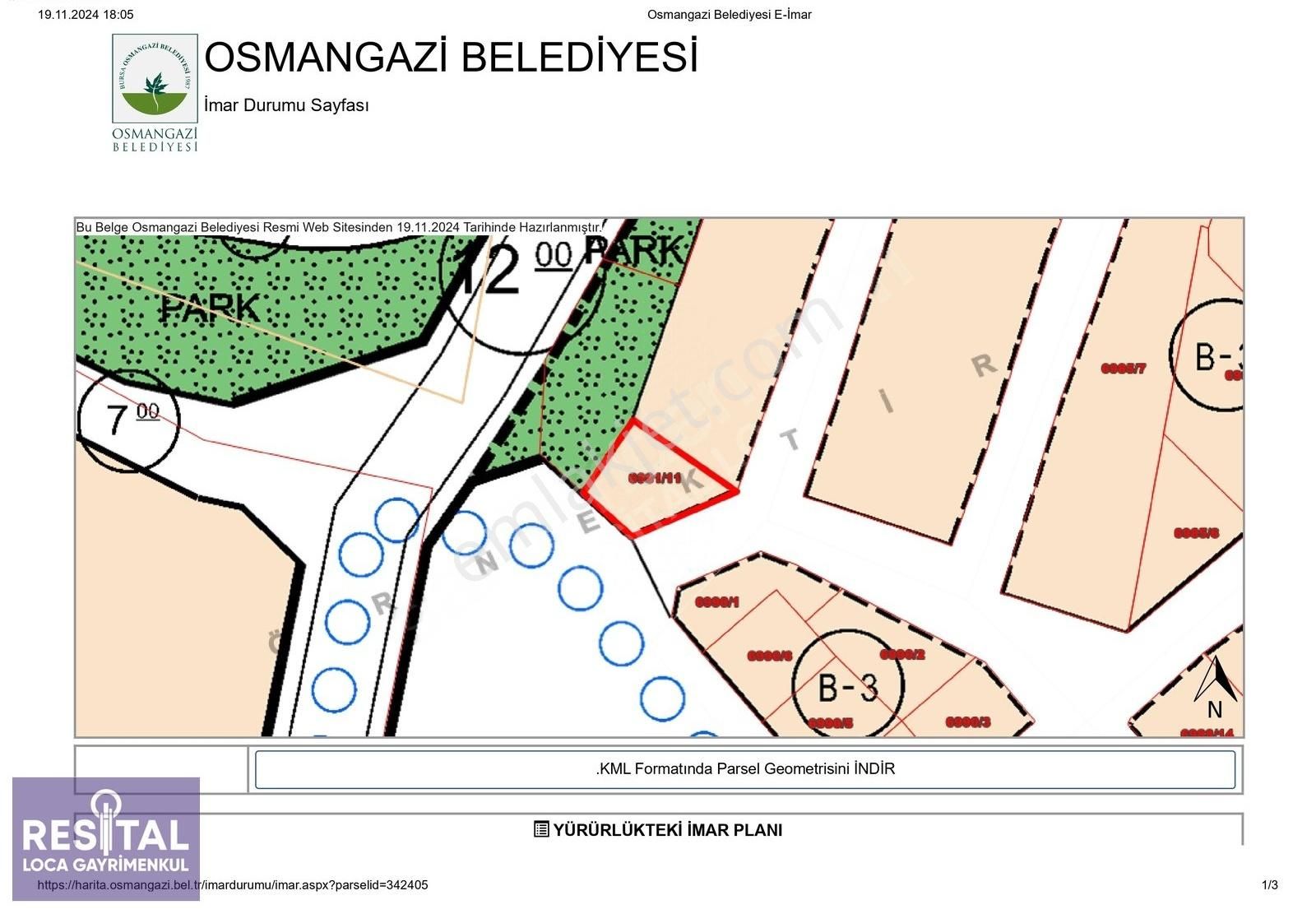 Osmangazi Ovaakça Santral Satılık Konut İmarlı Ovaakça'da Köşe Parsel Parka Ve Ormana Cephe 3 Kat İmarlı Arsa