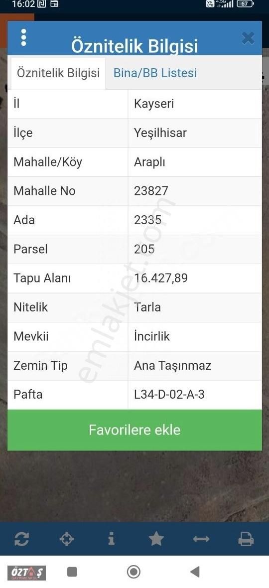 Yeşilhisar Araplı Satılık Tarla Yeşilhisar Araplıda Meraya Sıfır Tarla