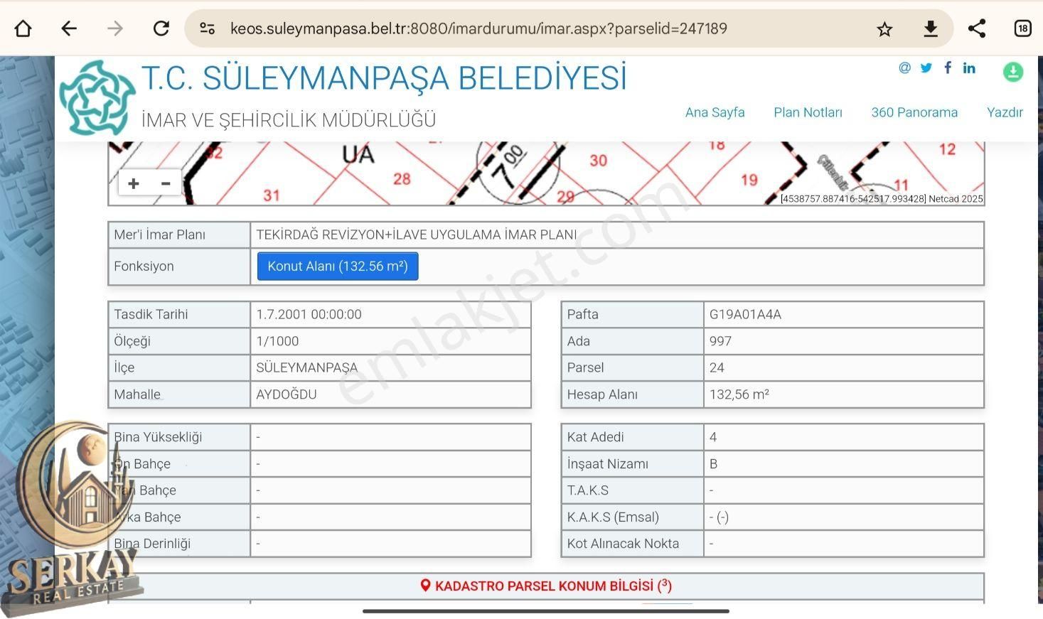 Süleymanpaşa Aydoğdu Satılık Konut İmarlı Aydoğdu Mahallesinde Satılık Kupon Arsa