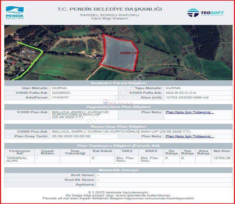 Pendik Kurna Satılık Tarla Pendik Kurnaköy Yatırım Değeri Yüksek Satılık Müstakil 12.703 M2