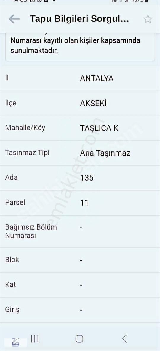 Akseki Taşlıca Satılık Tarla Akseki Taşlıca 3671 M2 Tarla