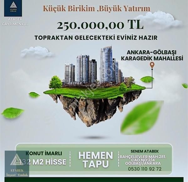 Gölbaşı Karagedik Aydın Satılık Konut İmarlı İmarlı Arsa Hissesi Karagedik Bilkent Projesi İçerisinde 132 M2