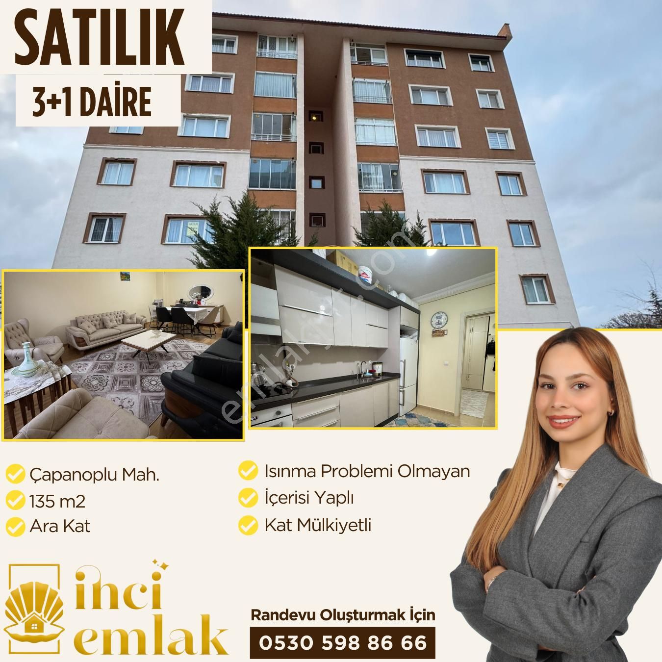 Yozgat Merkez Çapanoğlu Satılık Daire İnci Emlak'tan Satılık 3+1 Daire