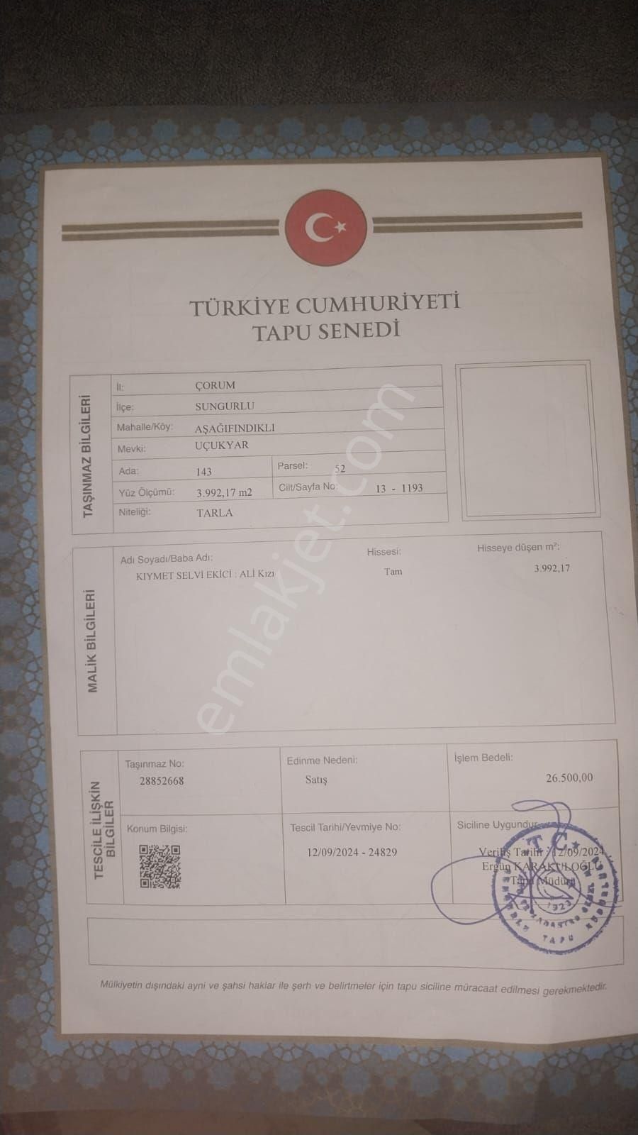 Sungurlu Aşağıfındıklı Köyü Satılık Tarla Çorum Sungurlu Aşağıfındıklı Tarla. Her Türlü Takasa Açıktır.