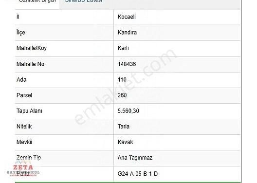 Kandıra Karlı Satılık Tarla Kocaeli Kandıra Karlı'da 5.560 M2 Satılık Tarla