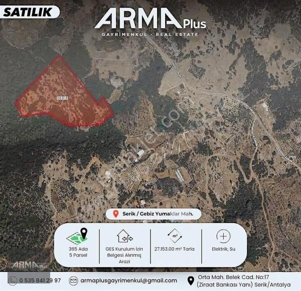 Serik Yumaklar Satılık Tarla Ges Kurulum İzin Belgeleri Ve Çed Raporu Alınmış 27.153 M2 Arazi